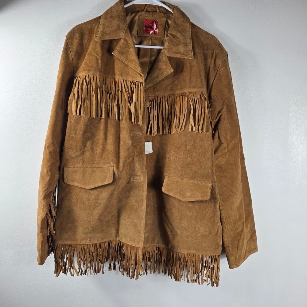 Vintage Suede Fringe Western Jacket Blazer Women's Boho Hippie Cowboy Style New‎